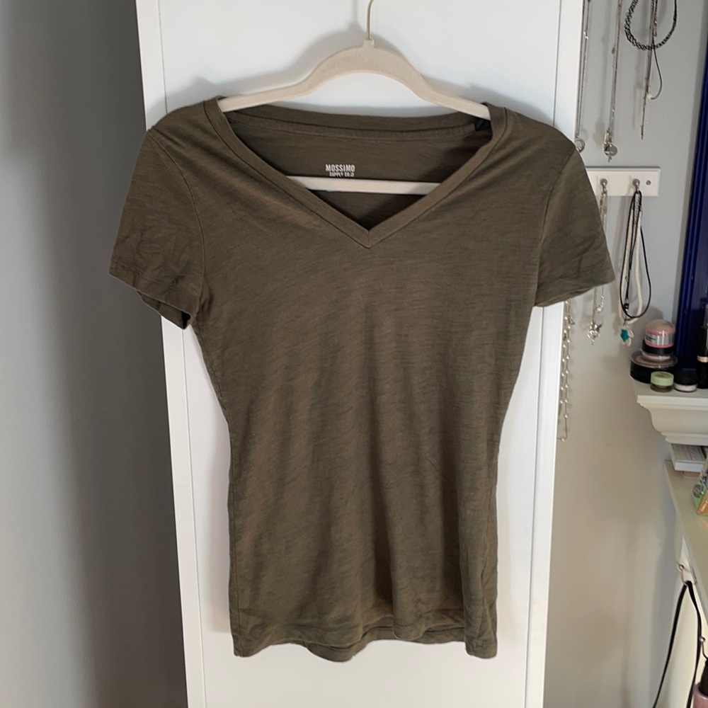 Dark green, v neck tshirt. Size small